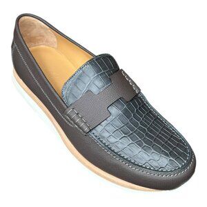 Hermes Tarmac Calf Leather and Niloticus Crocodile Moccassins Loafer EU 40 Shoes